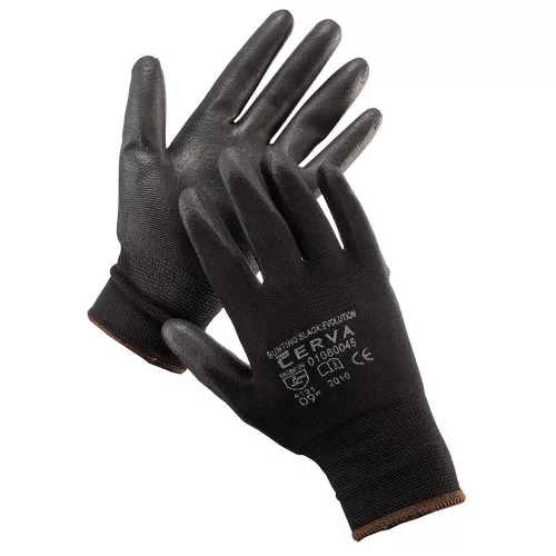 Cerva BUNTING BLACK EVO munkavédelmi kesztyű PU 7