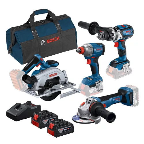 Bosch akkus erőcsomag GDX 18V-285+GWS 18V-11+GSB 18V-110 C+GKS 185-LI+2x5ah akku táskában
