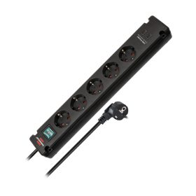   Brennenstuhl elosztó 5 dugalj, 2 USB aljzat kapcsolóval, falra szerelhető, fekete, 3m