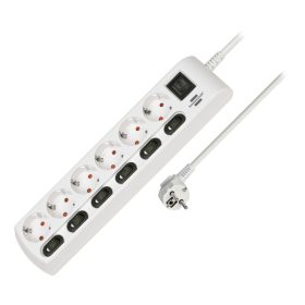   Brennenstuhl egyenként kapcsolható hálózati elosztó 6 dugalj, fehér, 2m