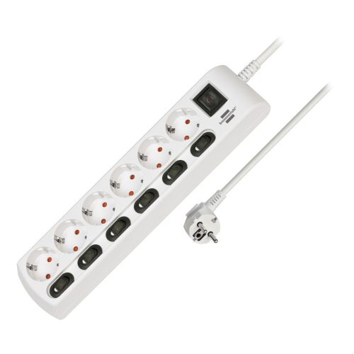 Brennenstuhl egyenként kapcsolható hálózati elosztó 6 dugalj, fehér, 2m