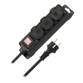   Brennenstuhl elosztó, 3 dugalj, kapcsolóval, fekete, 2m, IP44