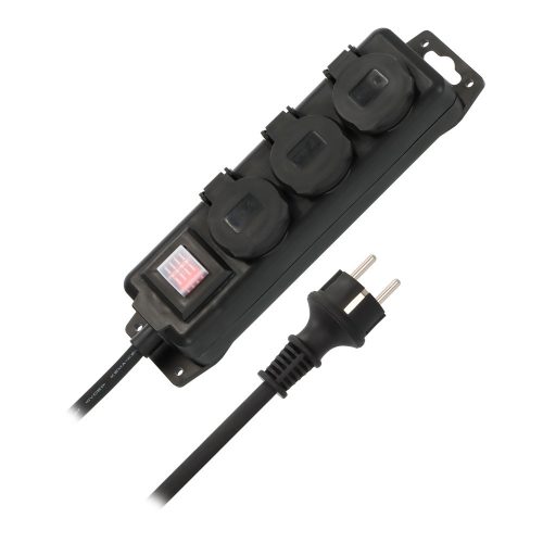 Brennenstuhl elosztó, 3 dugalj, kapcsolóval, fekete, 2m, IP44