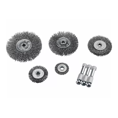 Extol Craft drótcsiszoló körkefe készlet; 6mm-es csap, 25-38-50-63-75mm
