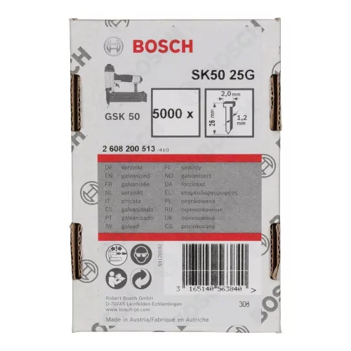 Bosch 1.2/18g fej nélküli szeg , horganyzott SK50 25 mm 5000 db