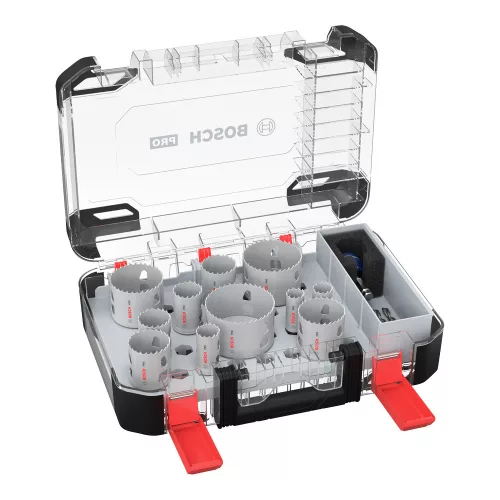 Bosch PRO PC Plus körkivágó készlet befogóval, 14 részes, 20,22,25,32,35,40,44,51,60,68,76 mm