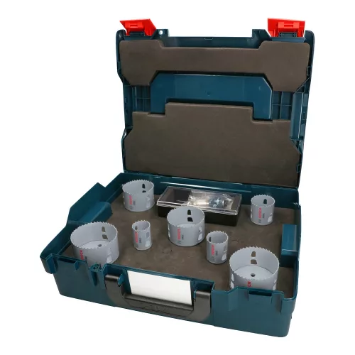 Bosch PRO PC Plus körkivágó készlet befogóval, 4db laposfúró, 13 részes, 32,41,51,73,76,83,86 mm