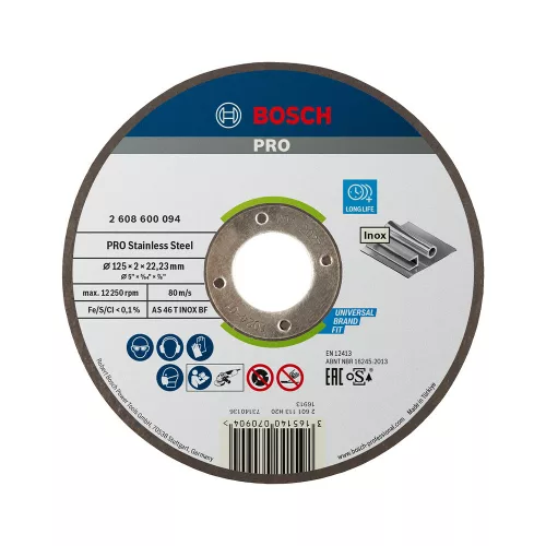 Bosch PRO egyenes vágókorong, 125x2x22,23 mm, inoxhoz