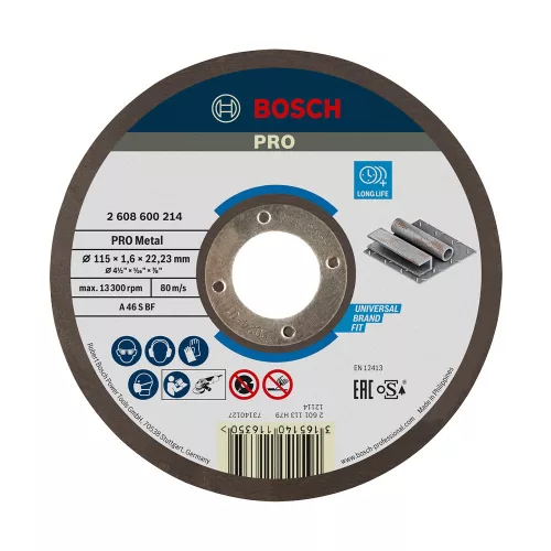 Bosch PRO egyenes vágókorong, 115x1,6x22,23 mm, fémhez
