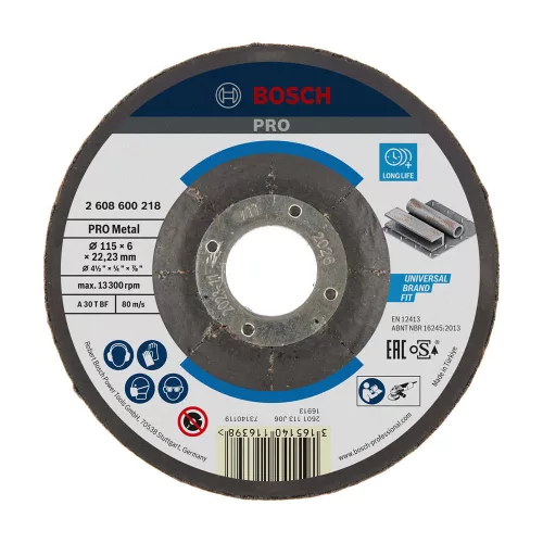 Bosch PRO hajlított csiszolótárcsa, nagyolótárcsa 115x6x22,23 mm, fémhez