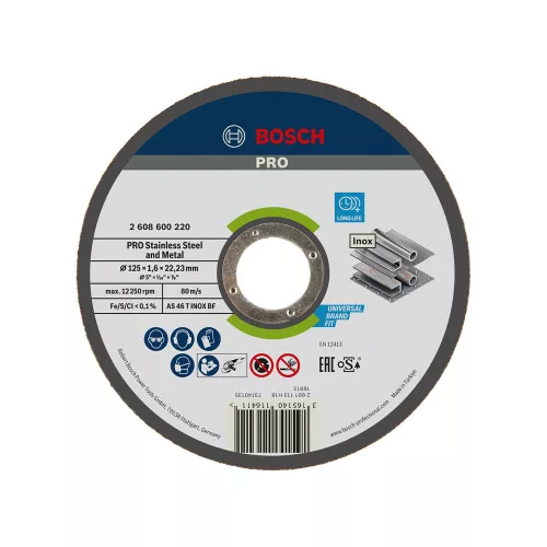 Bosch PRO egyenes vágókorong, 125x1,6x22,23 mm, inoxhoz, fémhez
