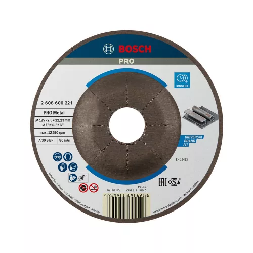 Bosch PRO hajlított vágókorong, 125x2,5x22,23 mm, fémhez
