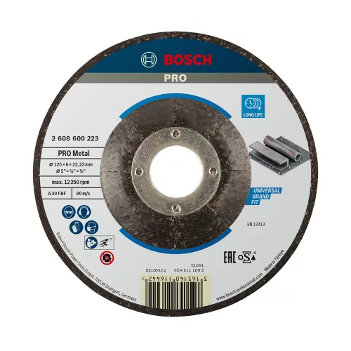 Bosch PRO hajlított csiszolótárcsa, nagyolótárcsa 125x6x22,23 mm, fémhez