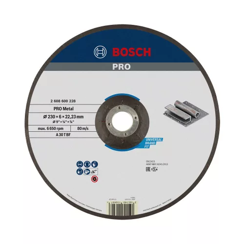 Bosch PRO hajlított csiszolótárcsa, nagyolótárcsa 230x6x22,23 mm, fémhez