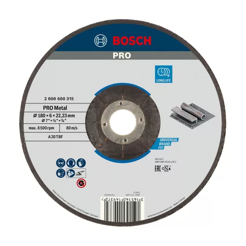 Bosch PRO hajlított csiszolótárcsa, nagyolótárcsa 180x6x22,23 mm, fémhez