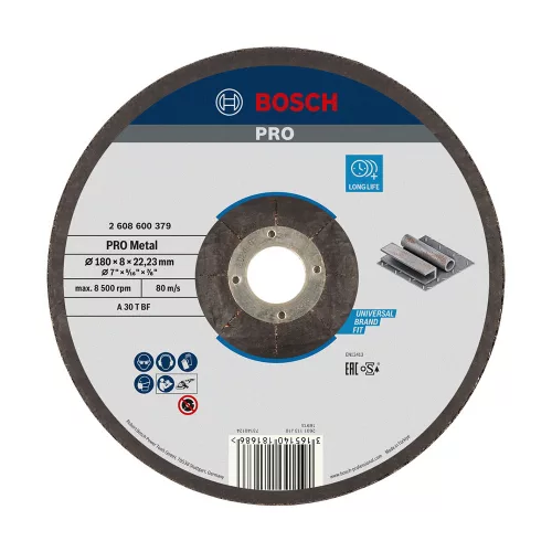 Bosch PRO hajlított csiszolótárcsa, nagyolótárcsa 180x8x22,23 mm, fémhez