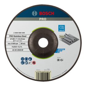  Bosch PRO hajlított csiszolótárcsa, nagyolótárcsa 180x6x22,23 mm, inoxhoz