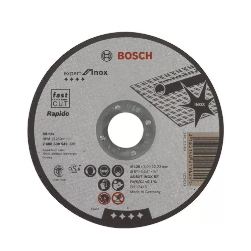 Bosch PRO egyenes vágókorong, 125x1x22,23 mm, inoxhoz, fémhez