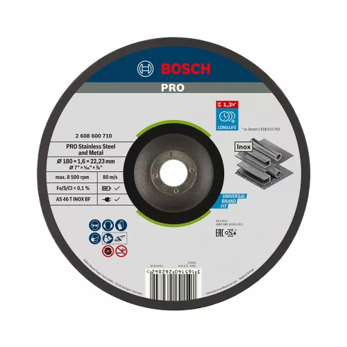 Bosch PRO hajlított vágókorong, 180x1,6x22,23 mm, inoxhoz, fémhez
