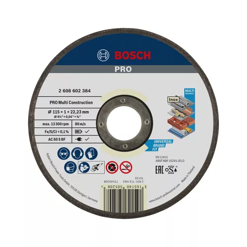 Bosch PRO Multi Material egyenes vágókorong, 115x1x22,23 mm, fém, műanyag, üreges téglához