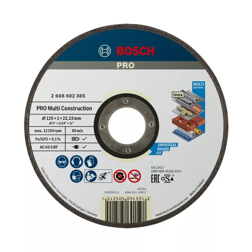 Bosch PRO Multi Material egyenes vágókorong, 125x1x22,23 mm, fém, műanyag, üreges téglához