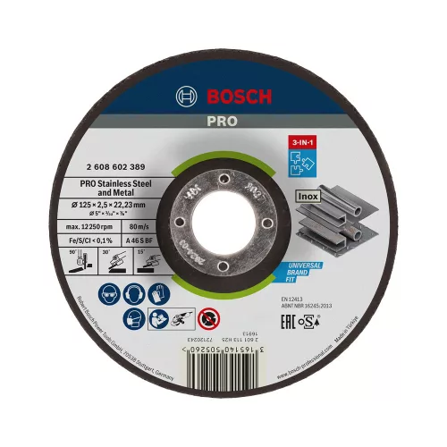 Bosch PRO 3-in-1 hajlított vágókorong, 125x2,5x22,23 mm, inoxhoz, fémhez