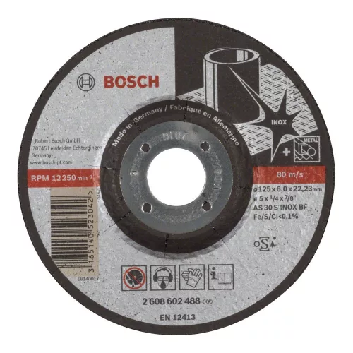 Bosch PRO hajlított csiszolótárcsa, nagyolótárcsa 125x6x22,23 mm, inoxhoz