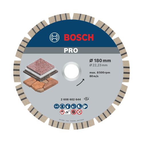 Bosch PRO Stone gyémánt vágókorong, 180x22,23 mm, vasbeton, gránit, terméskő