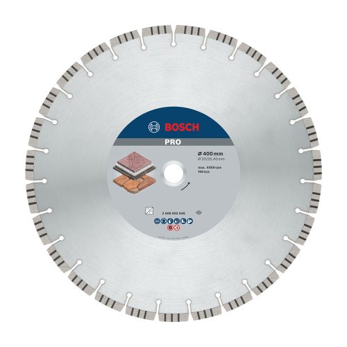 Bosch PRO Stone gyémánt vágókorong, 400x20/25,4 mm, vasbeton, gránit, terméskő