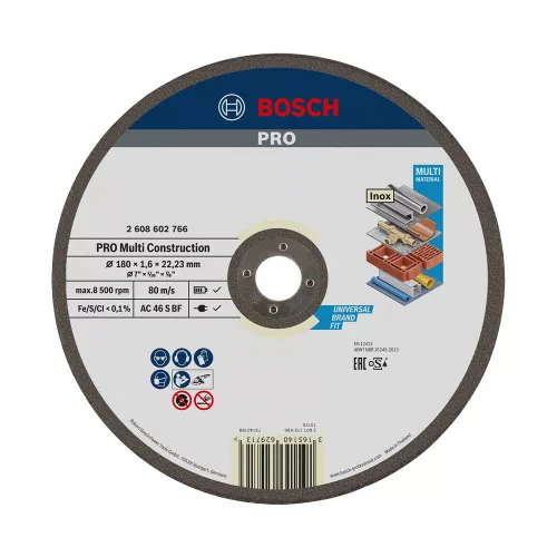 Bosch PRO Multi Material egyenes vágókorong, 180x1,6x22,23 mm, fém, műanyag, üreges téglához