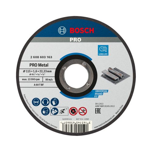 Bosch PRO egyenes vágókorong, 115x1,6x22,23 mm, fémhez