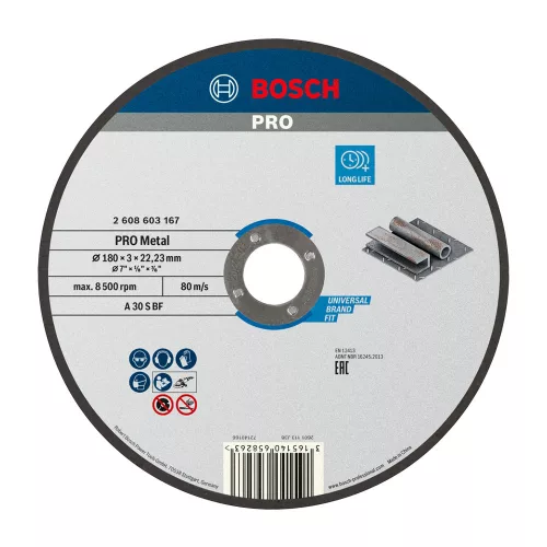 Bosch PRO egyenes vágókorong, 180x3x22,23 mm, fémhez