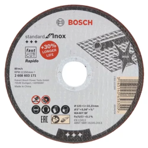 Bosch PRO egyenes vágókorong, 125x1x22,23 mm, inoxhoz, fémhez