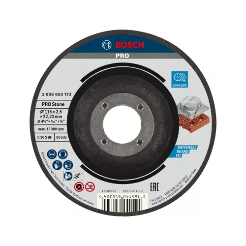 Bosch PRO hajlított Stone vágókorong, 115x2,5x22,23 mm, üreges tégla, márvány