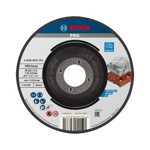 Bosch PRO hajlított Stone vágókorong, 125x2,5x22,23 mm, üreges tégla, márvány
