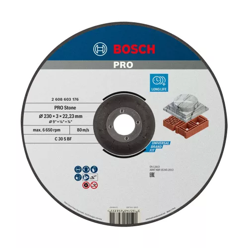 Bosch PRO hajlított Stone vágókorong, 230x3x22,23 mm, üreges tégla, márvány
