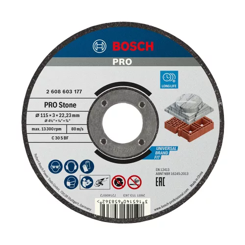 Bosch PRO egyenes Stone vágókorong, 115x3x22,23 mm, üreges tégla, márvány