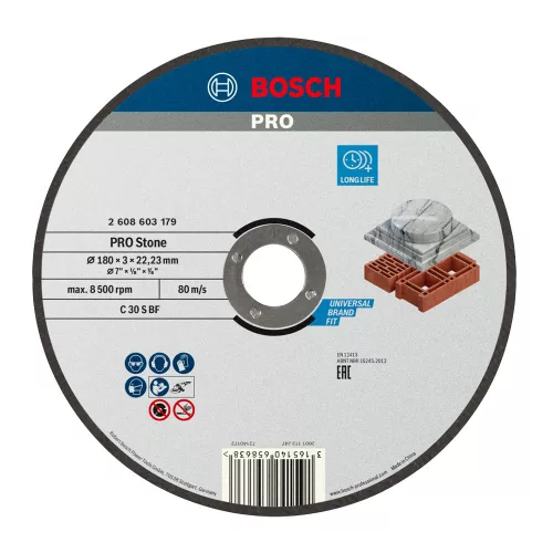 Bosch PRO egyenes Stone vágókorong, 180x3x22,23 mm, üreges tégla, márvány