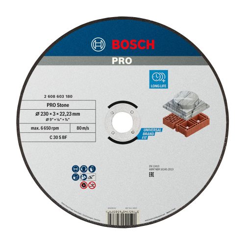 Bosch PRO egyenes Stone vágókorong, 230x3x22,23 mm, üreges tégla, márvány