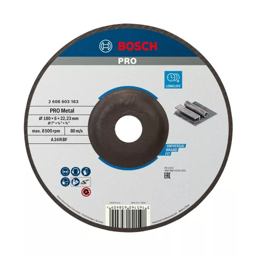 Bosch PRO hajlított csiszolótárcsa, nagyolótárcsa 180x6x22,23 mm, fémhez