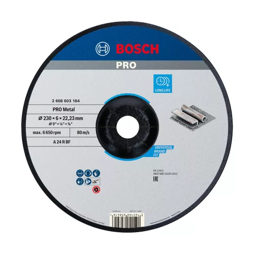 Bosch PRO hajlított csiszolótárcsa, nagyolótárcsa 230x6x22,23 mm, fémhez