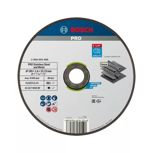 Bosch PRO egyenes vágókorong, 180x1,6x22,23 mm, inoxhoz, fémhez