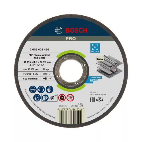 Bosch PRO egyenes vágókorong, 115x0,8x22,23 mm, inoxhoz, fémhez