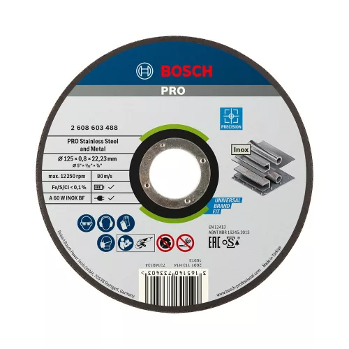 Bosch PRO egyenes vágókorong, 125x0,8x22,23 mm, inoxhoz, fémhez