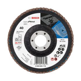   Bosch EXPERT X551 legyezőtárcsa fémhez, kúpos üvegszövet alátéttányér, Zirkon 125mm, 22,23 P40