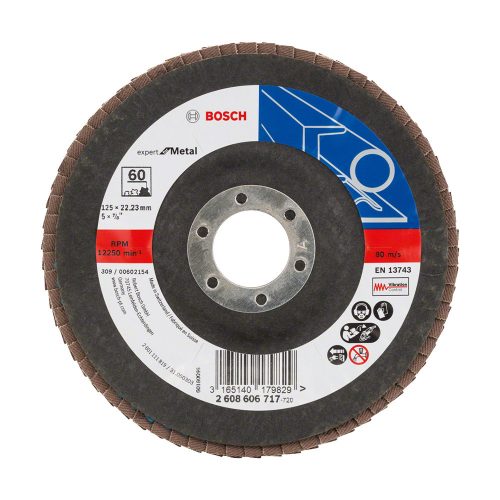 Bosch EXPERT X551 legyezőtárcsa fémhez, kúpos üvegszövet alátéttányér, Zirkon 125mm, 22,23 P60