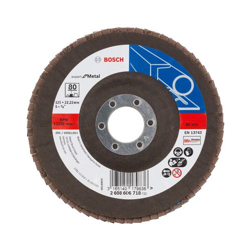 Bosch EXPERT X551 legyezőtárcsa fémhez, kúpos üvegszövet alátéttányér, Zirkon 125mm, 22,23 P80