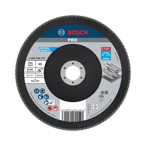 Bosch PRO X571 legyezőtárcsa, 180 mm, G40, inoxhoz, fémhez