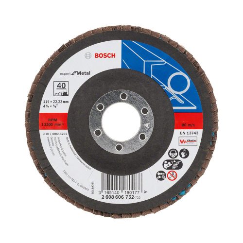 Bosch EXPERT X551 legyezőtárcsa fémhez, kúpos üvegszövet alátéttányér, Zirkon 115mm, 22,23 P40