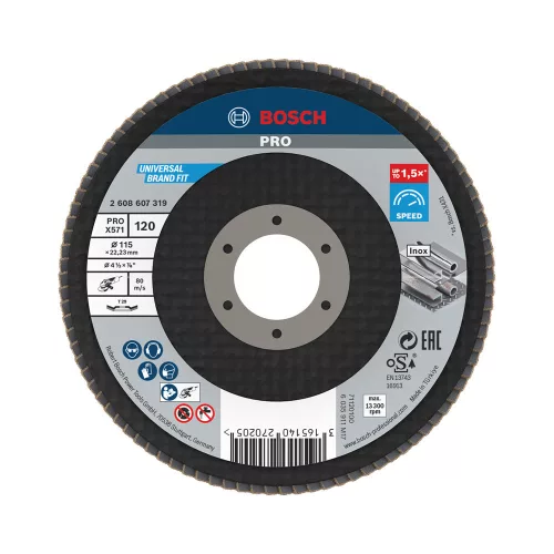 Bosch PRO X571 legyezőtárcsa, 115 mm, G120, inoxhoz, fémhez